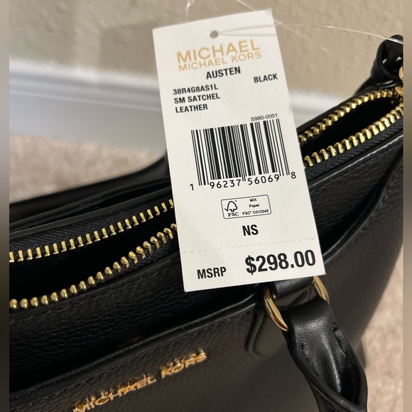 Michael Kors Austen Small Pebbled Leather Satchel Shoulder Black New - Picture 4 of 11